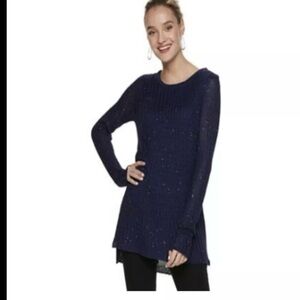 Apt. 9 Women's Sequin Mock Layer Tunic Sweater Size Small Navy NWT